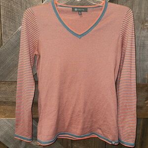 Title Nine Coral and Gray Striped Long Sleeve Top, women’s size small